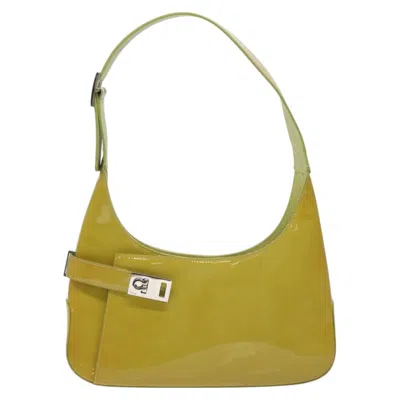 Pre-owned Ferragamo Gancini Patent Leather Shoulder Bag () In Yellow