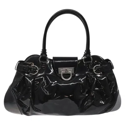 Pre-owned Ferragamo Gancini Patent Leather Tote Bag () In Black