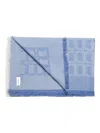 Ferragamo Gancini-pattern Frayed Scarf In Blue