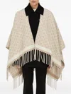 Ferragamo Gancini-pattern Fringed Cape In Neutral