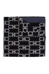 Ferragamo Blue And Grey Gancini Monogram Scarf In Blue