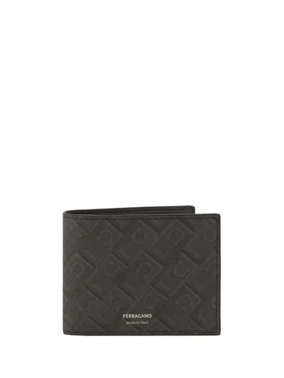 Ferragamo Gancini Pattern Leather Wallet In Grigio