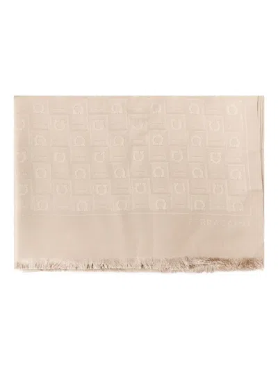 Ferragamo Gancini-pattern Scarf In Neutral