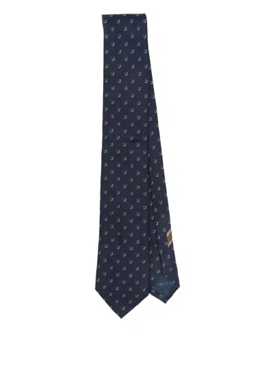 Ferragamo Gancini-pattern Silk Tie In Blue