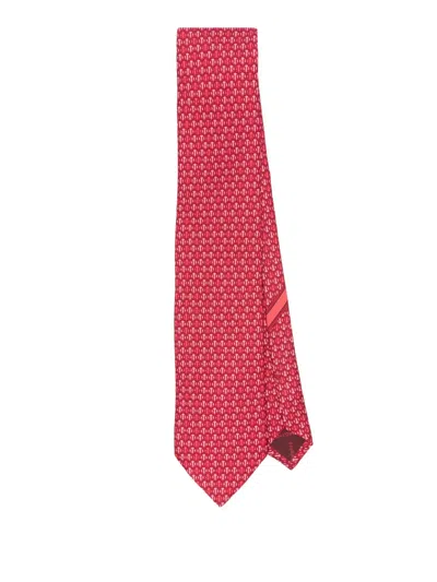 Ferragamo Gancini-pattern Silk Tie In Red