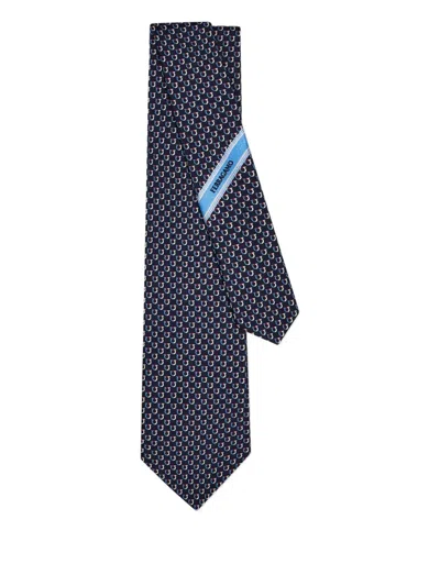 Ferragamo Gancini-pattern Silk Tie In Blue