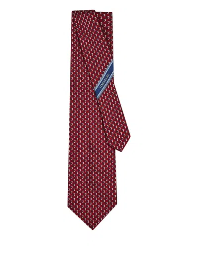 Ferragamo Gancini-pattern Silk Tie In Burgundy