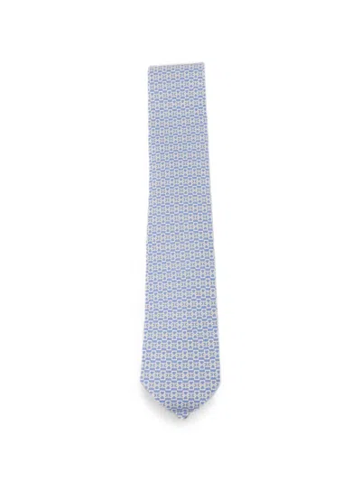 Pre-owned Ferragamo Gancini Pattern Tie In Blue