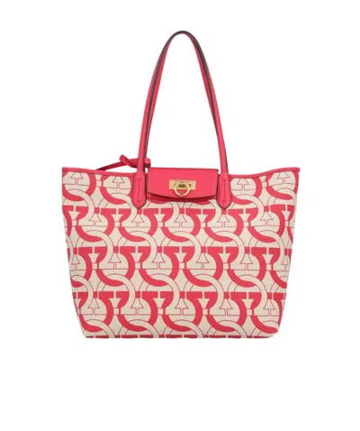Ferragamo Gancini Pattern Tote Bag In Nude
