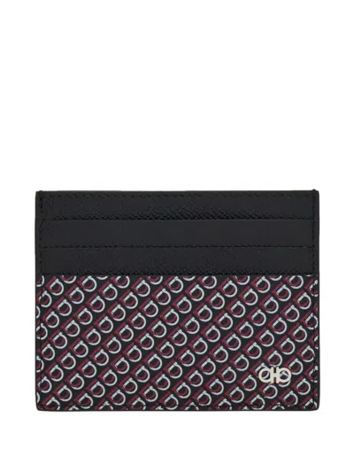 Ferragamo Gancio Print Textured Leather Card Case In Multi