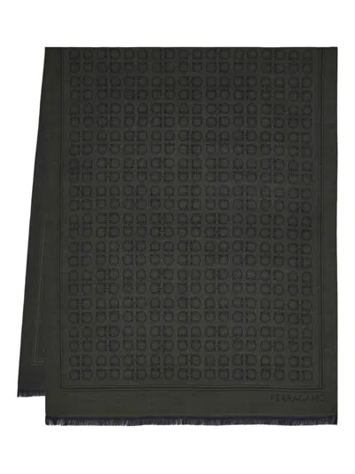 Ferragamo Gancini-patterned Scarf In Black
