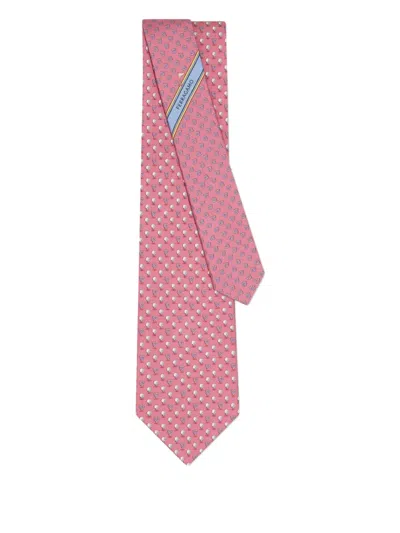 Ferragamo Gancini-patterned Silk Tie In Pink