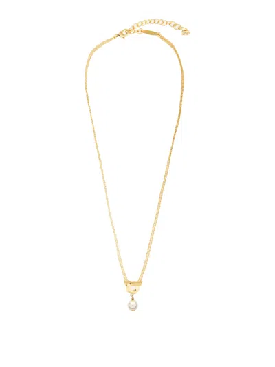 Ferragamo Gancini Pearl And Crystals Necklace In Gold
