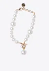Ferragamo Pearl And Gold-tone Hardware Necklace In Metallic