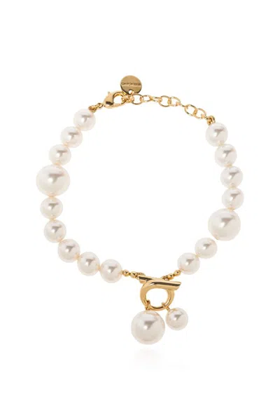 Ferragamo Gancini Pendant Pearl Bracelet In White