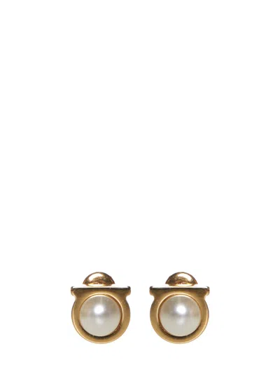 Ferragamo Gancini Pearl Earrings  In Gold