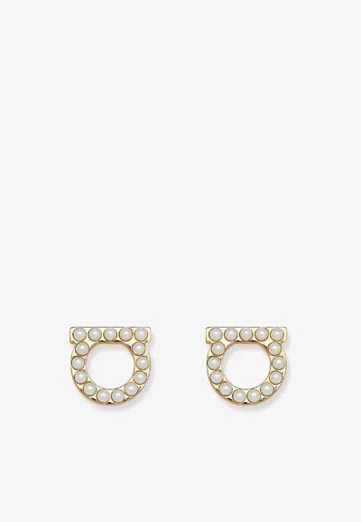 Ferragamo Women Pearl Gancini Earrings In Gold