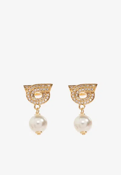 Ferragamo Gancini Pearl Earrings In Gold