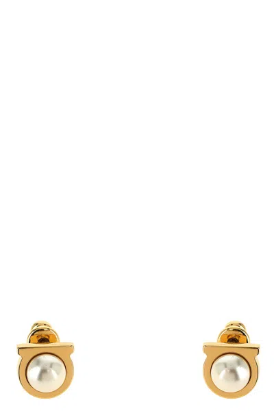 Ferragamo 'gancini' Pearl Earrings In Gold