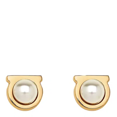 Ferragamo Gancini Pearl Earrings In Gold