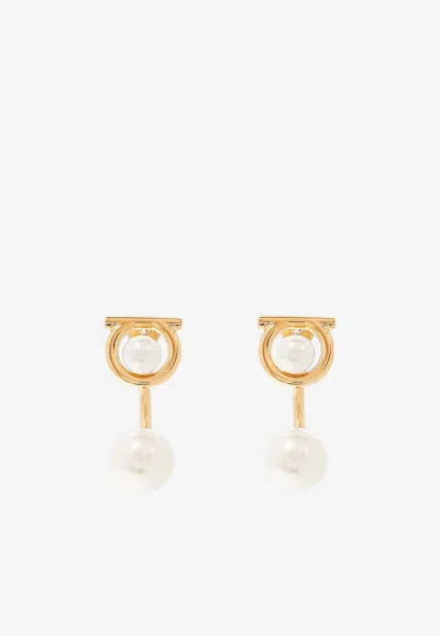 Ferragamo Gold Gancini Faux-pearl Earrings In Multi