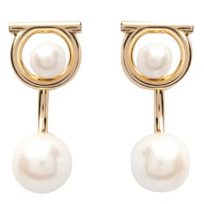 Ferragamo Gold Gancini Faux-pearl Earrings In Multi