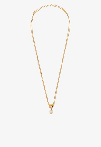 Ferragamo Gancini Pearl Necklace In Gold