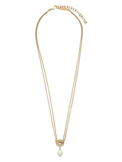 Ferragamo Crystal Embellished Gancini Chain Necklace In Gold
