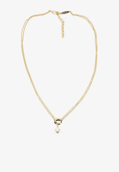 Ferragamo Gancini Pearl Pendant Necklace In Gold