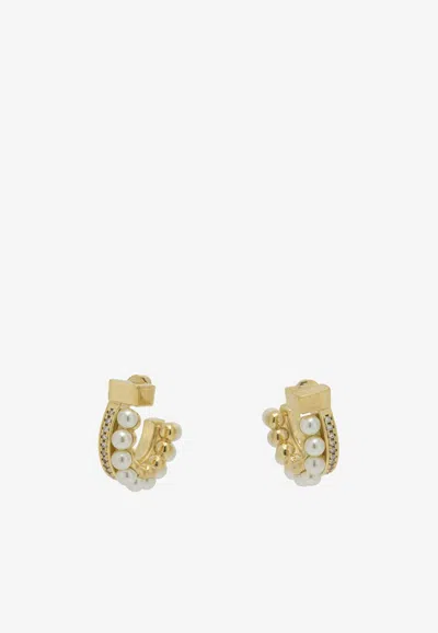 Ferragamo Gancini Pearl Stud Earrings In Gold
