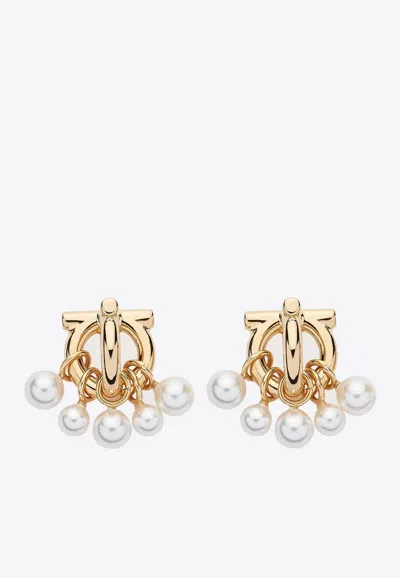 Ferragamo Gancini Pearl Stud Earrings In Gold