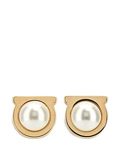 Ferragamo Gancini Pearl-embellished Earrings In Gold
