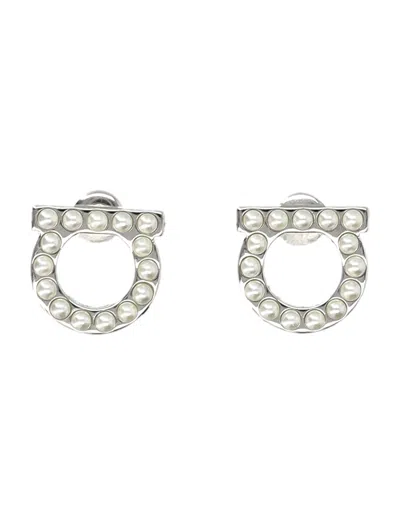 Ferragamo Gancini Pearls Earrings In Metallic