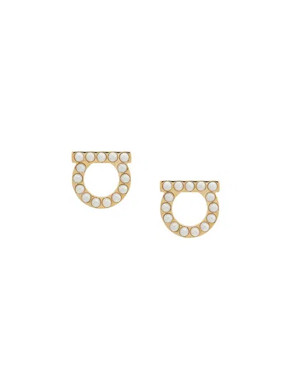 Ferragamo Gancini Earrings Gold-tone Finish Pearl Embellishments
