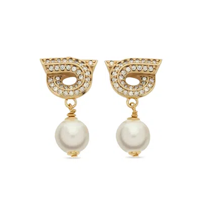 Ferragamo Gancini Pearl-shaped Earrings In Green