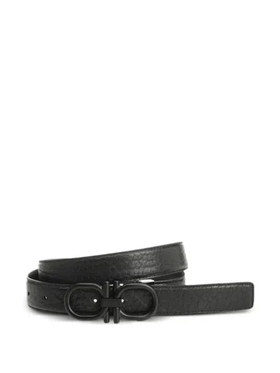 Ferragamo Gancini Pebbled Leather Belt In Black