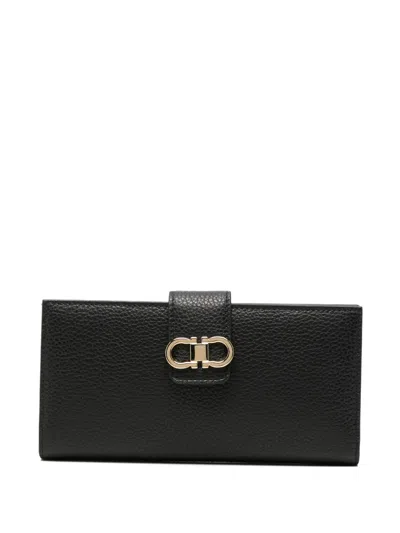 Ferragamo Continental Gancini Wallet In Nappa Leather In Black