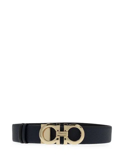 Ferragamo Gancini Pebbled-leather Belt In Brown