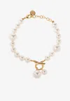 Ferragamo Gancini Pendant Pearl Bracelet In Pearl