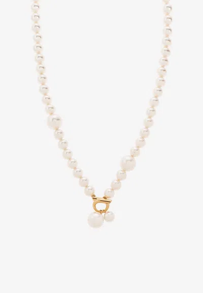Ferragamo Gancini Pendant Pearl Necklace