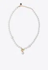Ferragamo Necklace With Pendant Detail And Pearl Beads In Metallic