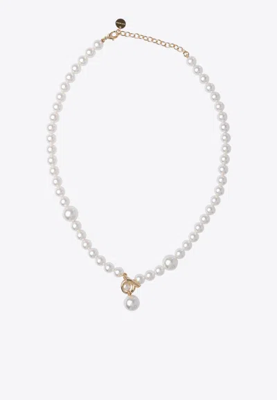 Ferragamo Gancini Pendant Pearl Necklace In Gold