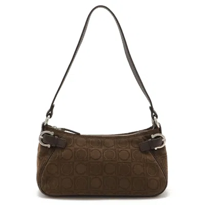 Pre-owned Ferragamo Gancini Pile Fabric Leather Handbag ()