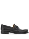 Ferragamo Black Leather Gancio Slip On Loafers In Black