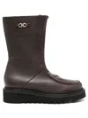 Ferragamo Gancini Plaque Ankle Boots In Brown