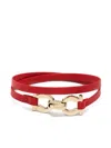 Ferragamo Gancini-plaque Leather Bracelet In Red