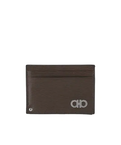 Ferragamo Gancini-plaque Leather Cardholder In Brown