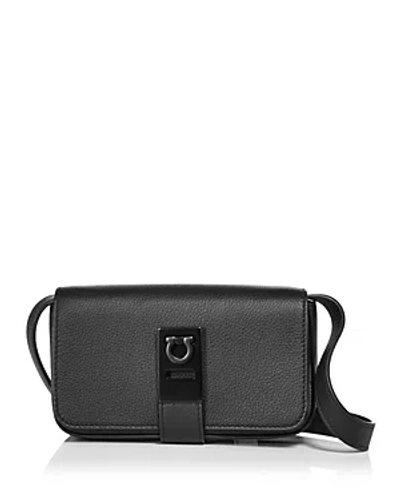 Ferragamo Gancini Plaque Leather Crossbody Bag In Black