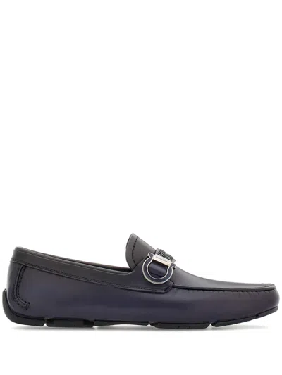 Ferragamo Leather Loafers With Metal Bit Detail In Blue