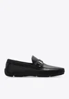 Ferragamo Men Parigi Gancini Leather Drivers Loafers Pebbled T Moro In Black